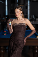 Robe de Soirée Longue Dantelle Brun ABU6562