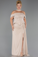 Robe de Soirée Grande Taille Longue Mousseline Beige ABU6274