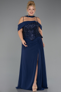 Robe de Soirée Grande Taille Longue Mousseline Bleu Marine ABU6274