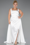 Robe Grande Taille Longue Satin Blanc ABU6576