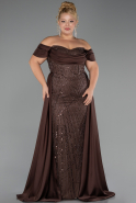 Robe De Soirée Grande Taille Longue Perlé Brun foncé ABU6414