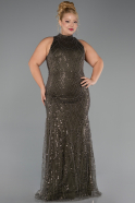 Robe De Soirée Grande Taille Perlé Longue Kaki Foncé ABU5063