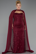 Robe de Soirée Grande Taille Longue Perlé Rouge Bordeaux ABU6545