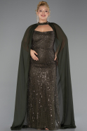 Robe de Soirée Grande Taille Longue Perlé Kaki ABU6545