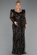 Robe de Soirée Grande Taille Longue Perlé Noir ABU5388