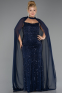 Robe de Soirée Grande Taille Longue Perlé Bleu Marine ABU6545