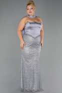 Robe de Soirée Grande Taille Longue Perlé Anthracite ABU6258