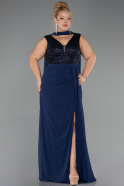Robe de Soirée Grande Taille Longue Mousseline Bleu Marine ABU6557