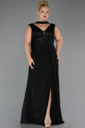 Robe de Soirée Grande Taille Longue Mousseline Noir ABU6557
