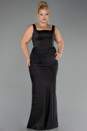Robe Grande Taille Longue Satin Noir ABU6543