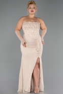 Robe Grande Taille Longue Dantelle Beige ABU6364