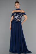 Robe de Soirée Longue Mousseline Bleu Marine ABU6588