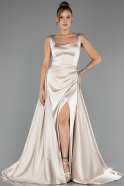 Robe de Soirée Longue Satin Beige ABU6572