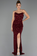 Robe de Soirée Longue Squameuse Rouge Bordeaux ABU6503