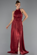 Robe de Soirée Longue Mousseline Rouge Bordeaux ABU6594