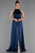 Robe de Soirée Longue Mousseline Bleu Marine ABU6594