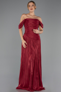 Robe de Soirée Longue Mousseline Rouge Bordeaux ABU6602
