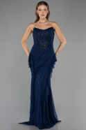 Robe Queue de Poisson Longue Dantelle Bleu Marine ABU6621