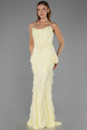 Robe Queue de Poisson Longue Dantelle Jaune ABU6621
