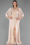 Robe De Soirée Grande Taille Longue Mousseline Beige ABU6619