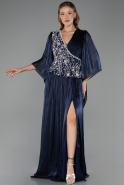 Robe De Soirée Grande Taille Longue Mousseline Bleu Marine ABU6619