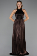 Robe de Soirée Longue Mousseline Brun ABU6428