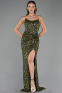 Robe de Soirée Longue Squameuse Kaki ABU6613