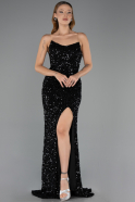 Robe de Soirée Longue Squameuse Noir ABU6613