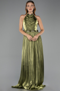 Robe de Soirée Longue Mousseline Vert Huile ABU6614