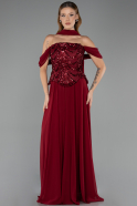 Robe de Soirée Grande Taille Longue Mousseline Rouge Bordeaux ABU6535