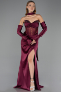 Robe de Soirée Longue Satin Couleur Cerise ABU6616