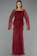 Robe de Soirée Longue Perlé Rouge Bordeaux ABU5066