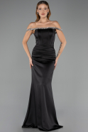 Robe Queue de Poisson Longue Satin Noir ABU6608