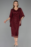 Robe De Invitation Grande Taille Midi Perlé Rouge Bordeaux ABK2693