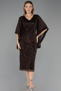 Robe De Invitation Grande Taille Midi Perlé Brun ABK2693