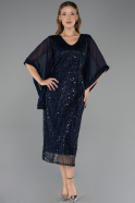 Robe De Invitation Grande Taille Midi Perlé Bleu Marine ABK2693