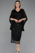 Robe De Invitation Grande Taille Midi Perlé Noir ABK2693