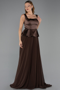 Robe de Soirée Longue Mousseline Brun ABU6568