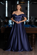 Robe de Soirée Longue Satin Bleu Marine ABU6617
