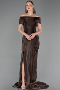 Robe Grande Taille Longue Mousseline Brun ABU6604
