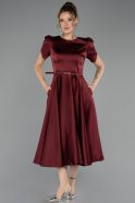 Robe De Soirée Midi Satin Rouge Bordeaux ABK2699