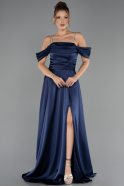 Robe de Soirée Longue Satin Bleu Marine ABU6638