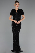 Robe de Soirée Longue Squameuse Noir ABU6641