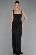 Robe de Soirée Longue Satin Noir ABU6649