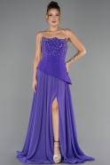 Robe De Soirée Mousseline Longue Violet ABU6018