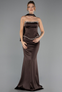Robe de Soirée Longue Satin Brun ABU6655