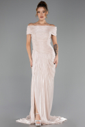 Robe De Soirée Grande Taille Longue Mousseline Beige ABU6604