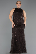 Robe De Soirée Grande Taille Longue Perlé Brun foncé ABU5063