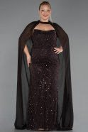 Robe de Soirée Grande Taille Longue Perlé Brun ABU6545