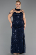 Robe De Soirée Grande Taille Longue Perlé Bleu Marine ABU6632